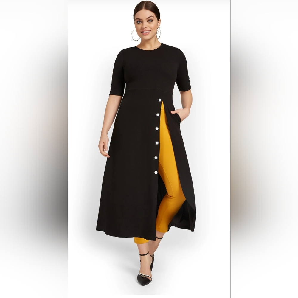 NY & Co Button detail knit maxi top with slit L